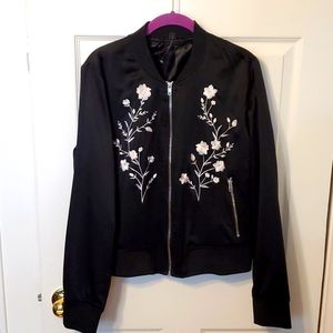 Satin Floral Print Bomber Black size large